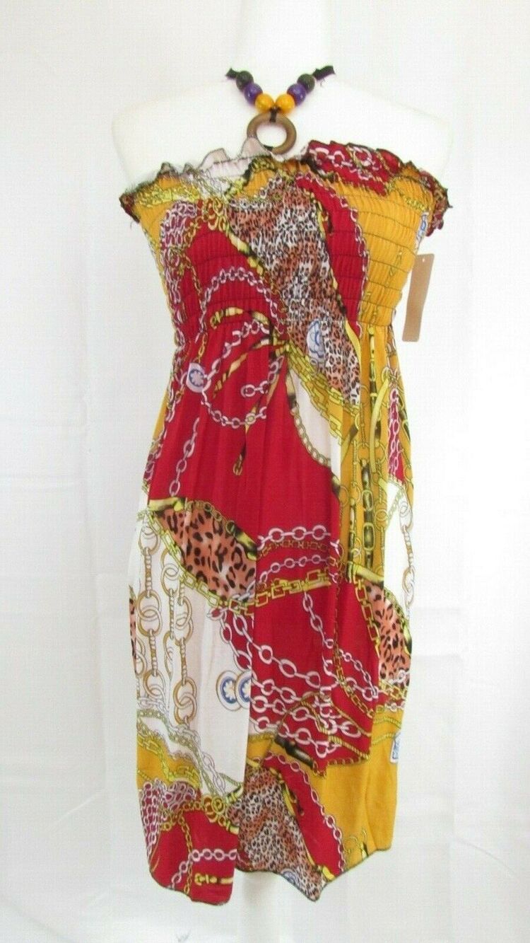 Romantic Sini Halter Multi-Color Wrinkle Free Summer Sun Dress Sundress Med 218